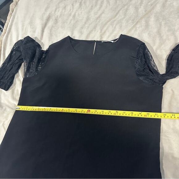 Calvin Klein Size L Black Lace Sleeve Elegant Blouse Top Classic Formal Neutral - Picture 10 of 12